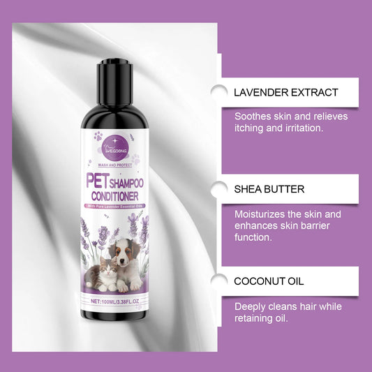 YEGBONG 100ml Pet Lavender Shampoo Gentle Cleansing Fluffy Smooth Coat Long Lasting Fragrance Vet Recommended for Dog and Cat