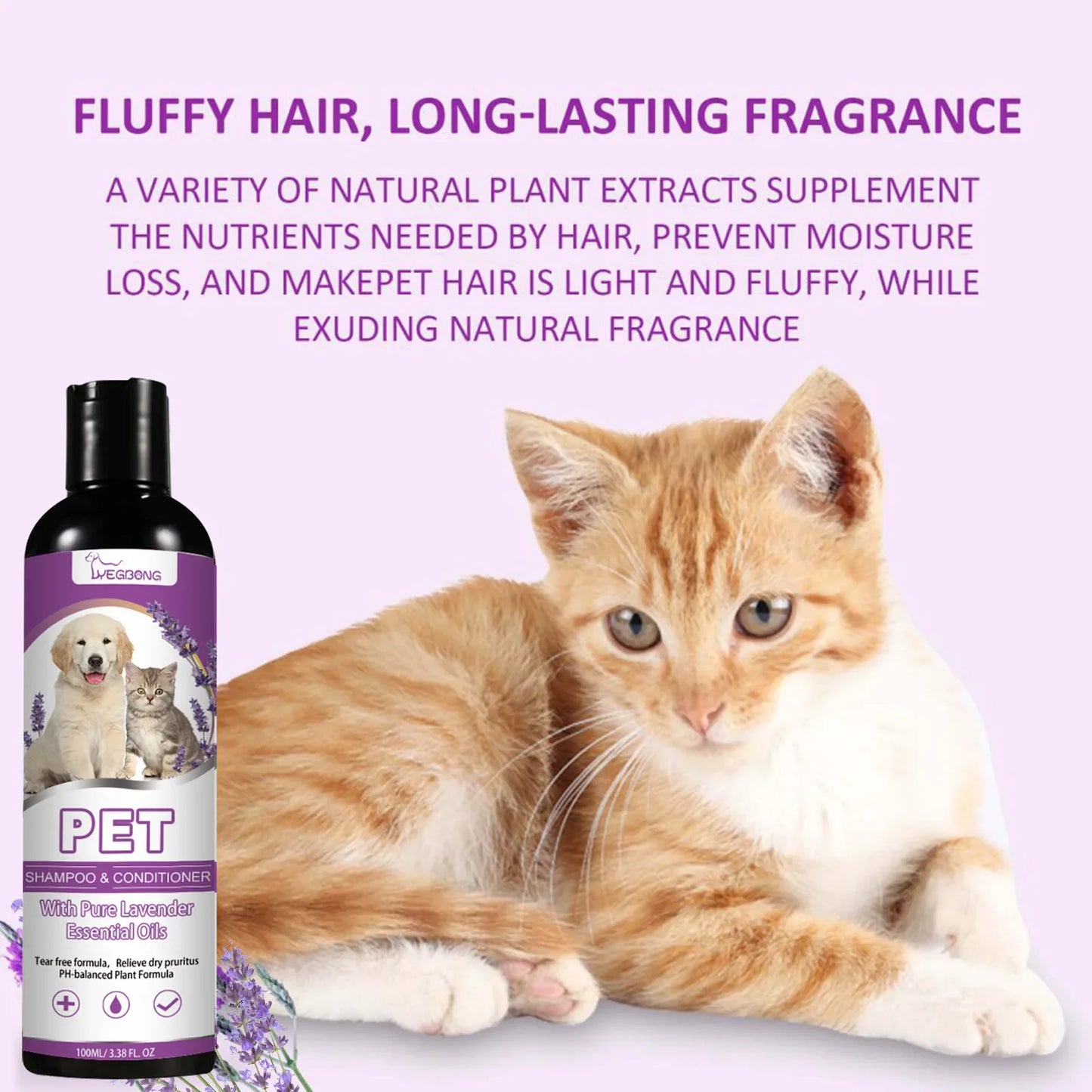 Lavender Shampoo and Conditioner Natural Pet Shampoo Derived From Natural Ingredients Cat-friendly，Pet Shampoo,gentle Cleansing