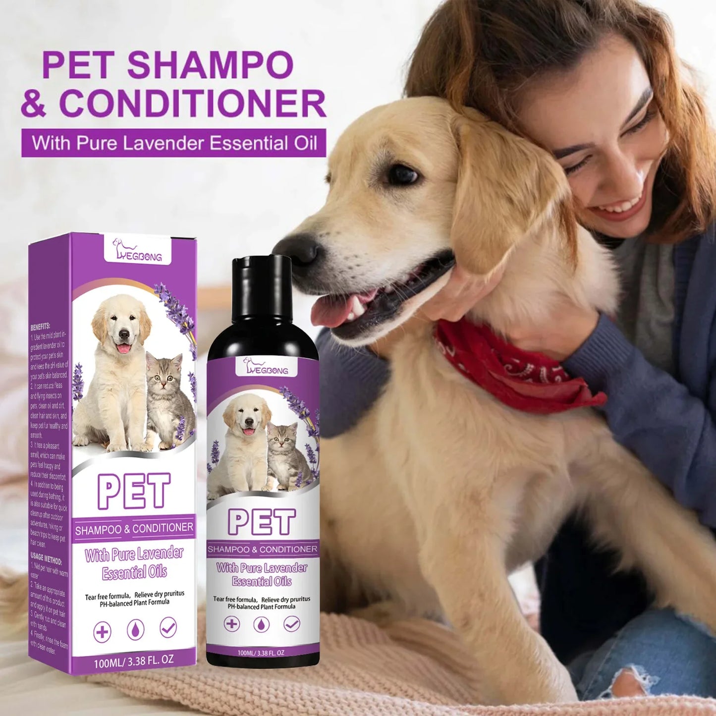 Lavender Shampoo and Conditioner Natural Pet Shampoo Derived From Natural Ingredients Cat-friendly，Pet Shampoo,gentle Cleansing